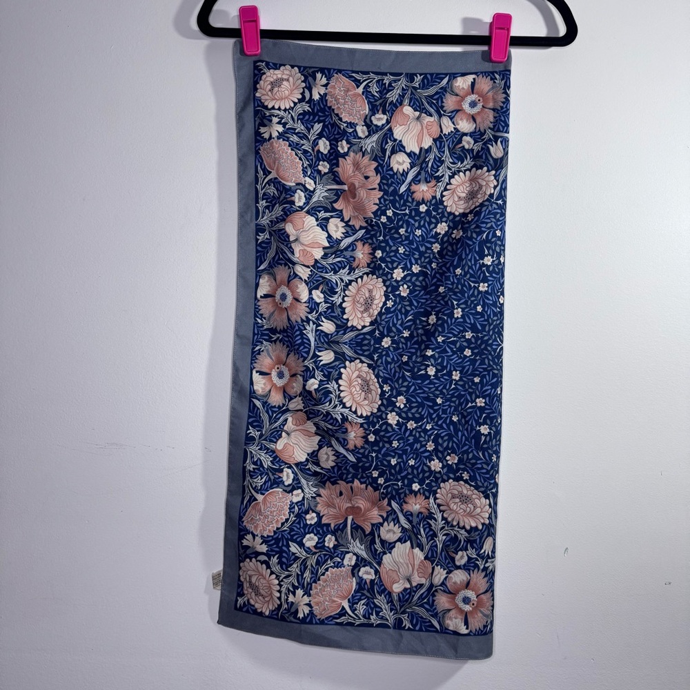 Vintage St Michael Italy Floral Scarf Blue Peach Botanical Square Scarf